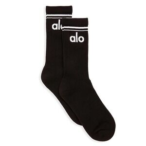 Alo Yoga Unisex Throwback Sock Black White Ribbed Crew Socks A0357U Size M NWT